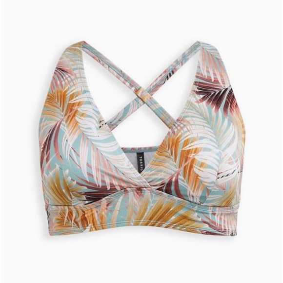 NWT Torrid Wireless Shine Triangle Bikini Top in Green Leaf Print - Picture 2 of 7